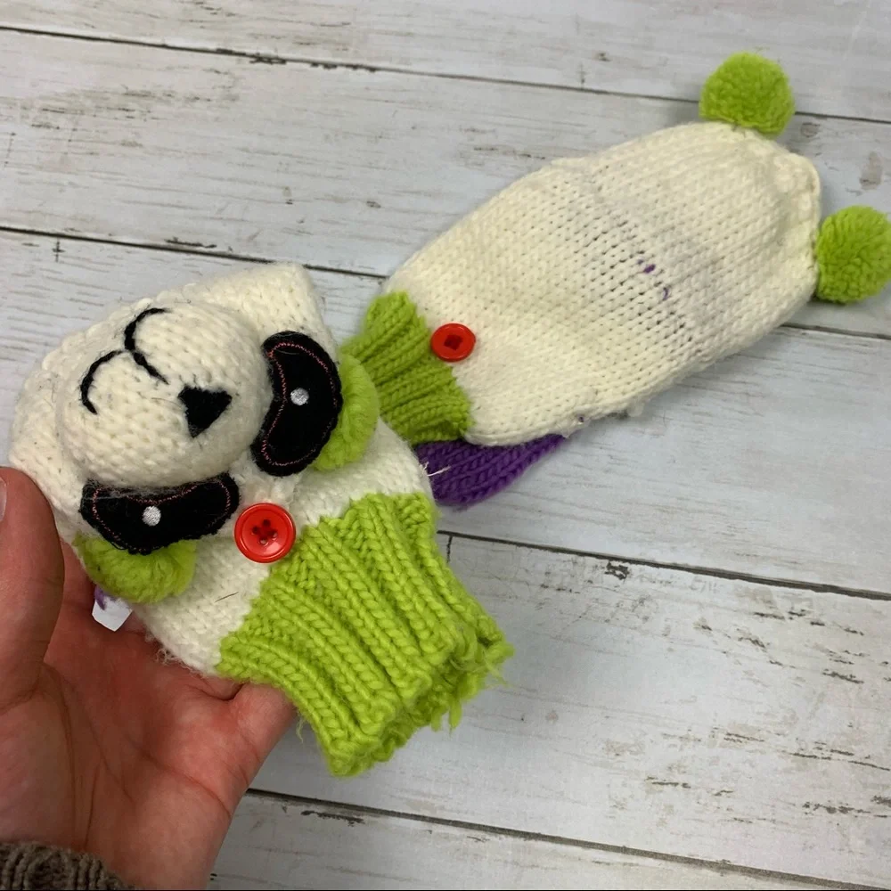 Panda Convertible Fingerless Flip Top Knit Mittens